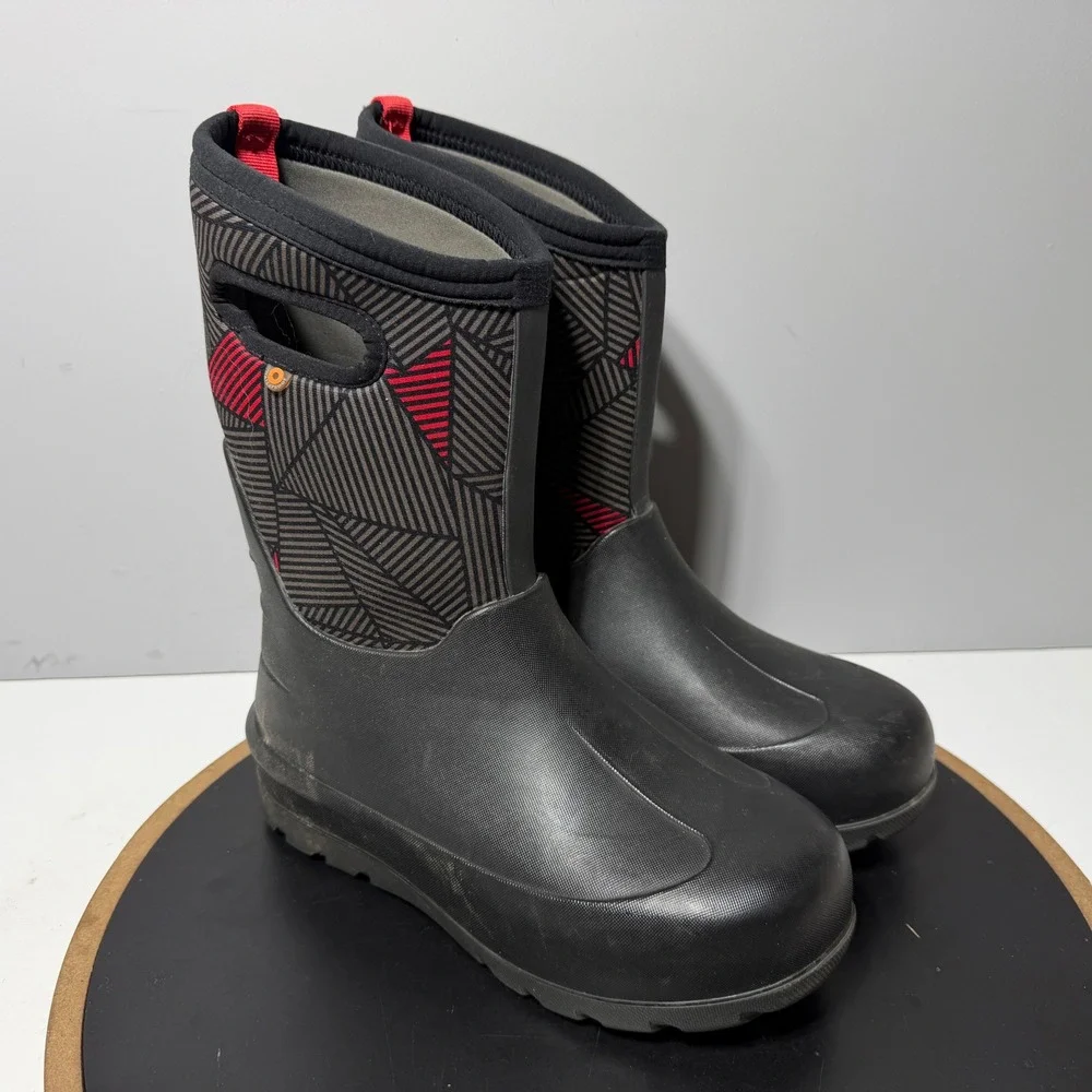 Bogs‎ Neo Classic Geo Boots Kids Youth 5 Waterproof Insulated Black Red Winter